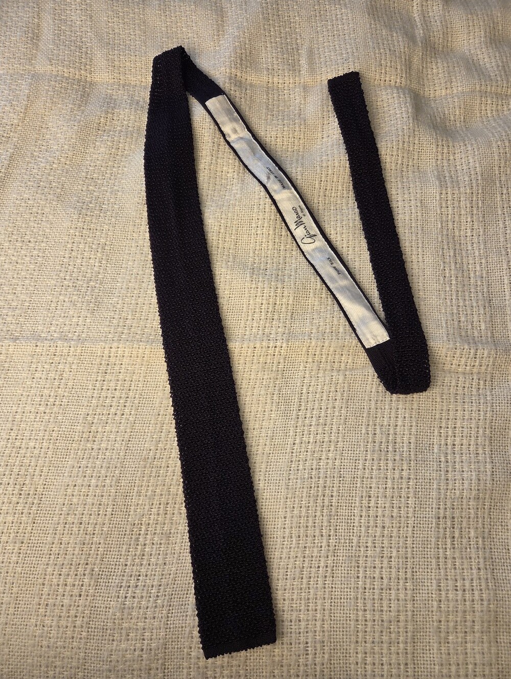 Vintage Knit Silk Tie Black Square Tip Skinny Narrow Gian Marco Di Signa Italy